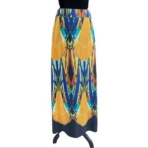 VIX Paula Hermanny Gold/Blue Colorful Silk Maxi Skirt Size P/S